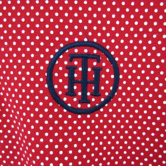 Tommy Hilfiger Red White Polka Dot Sleeveless Polo Shirt Top 1/4 Zip Size L - Picture 5 of 9